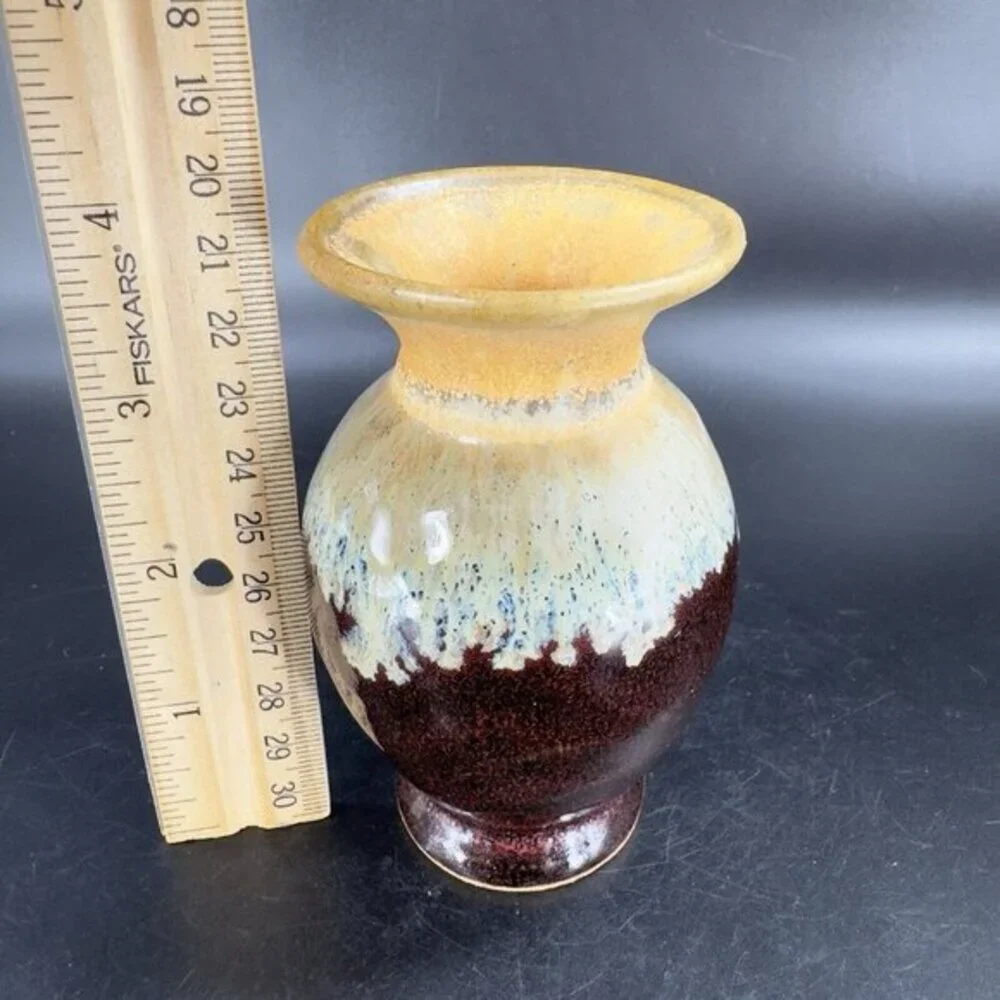 Allan Ditton Vase Studio Art Pottery Stoneware Brown Drip Glaze‎ Bud Vase 2010